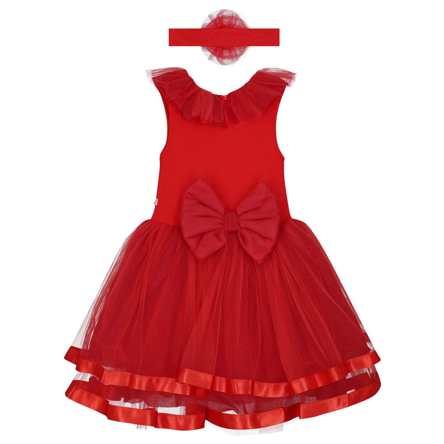 Girls Red Tulle Bow Dress Set, 1, hi-res image number null