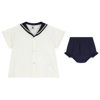 Baby Girls White & Navy Blue Blouse Set