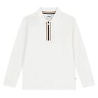 Boys White Logo Long Sleeve Polo Shirt, 2, hi-res