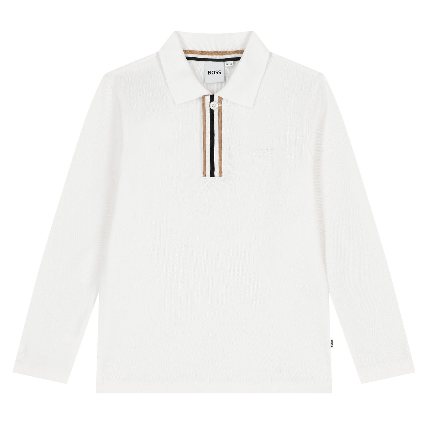 Boys White Logo Long Sleeve Polo Shirt, 2, hi-res