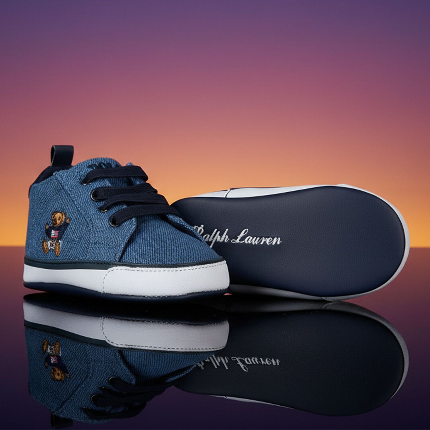 Baby Boys Denim Blue Logo Pre Walker Shoes, 1, hi-res