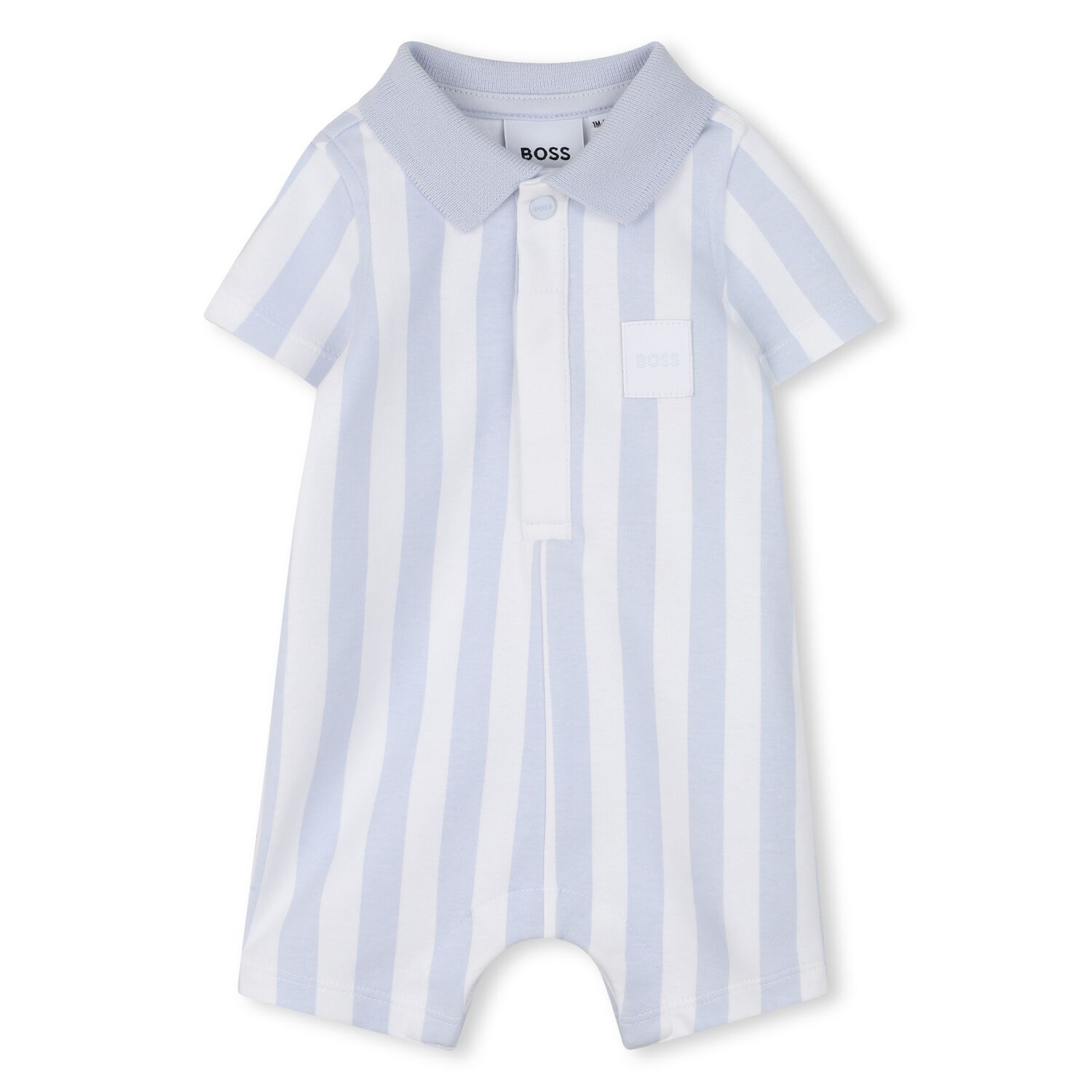 Baby Boys Blue & White Striped Logo Romper, 2, hi-res