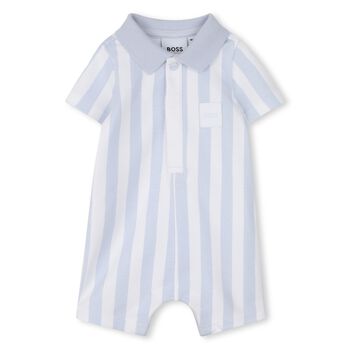 Baby Boys Blue & White Striped Logo Romper