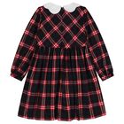 Girls Navy Blue & Red Tartan Check Dress, 1, hi-res