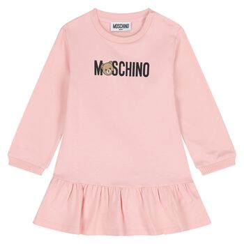 Younger Girls Pink Teddy Bear Logo Dress