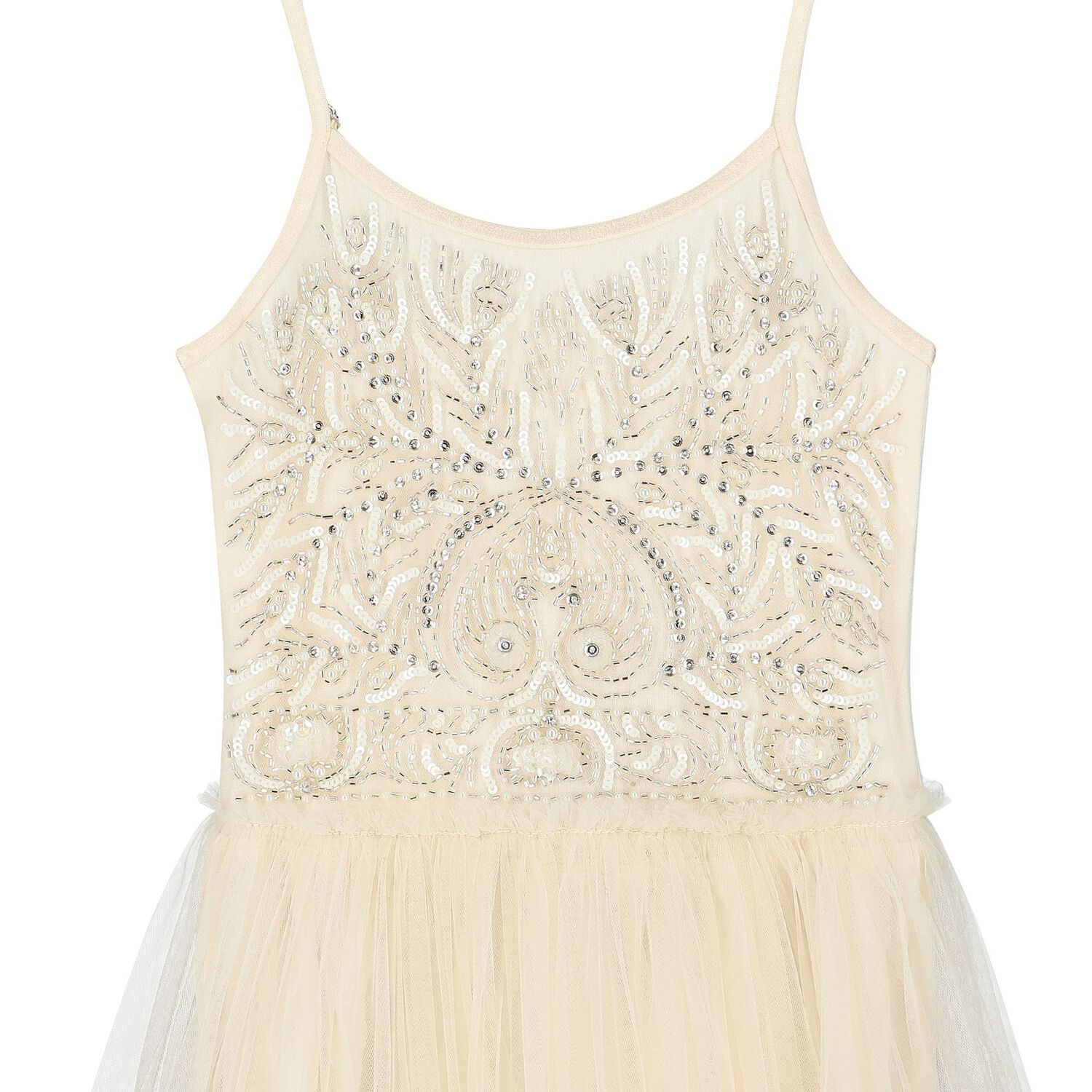 Girls Ivory Embellished Tulle Dress, 1, hi-res image number null