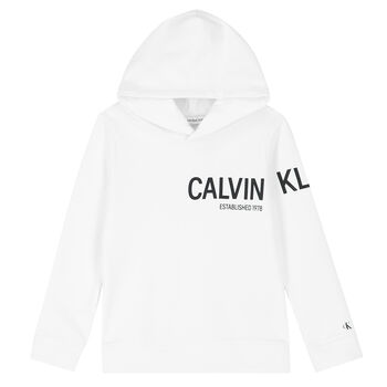 Boys White Logo Hooded Top