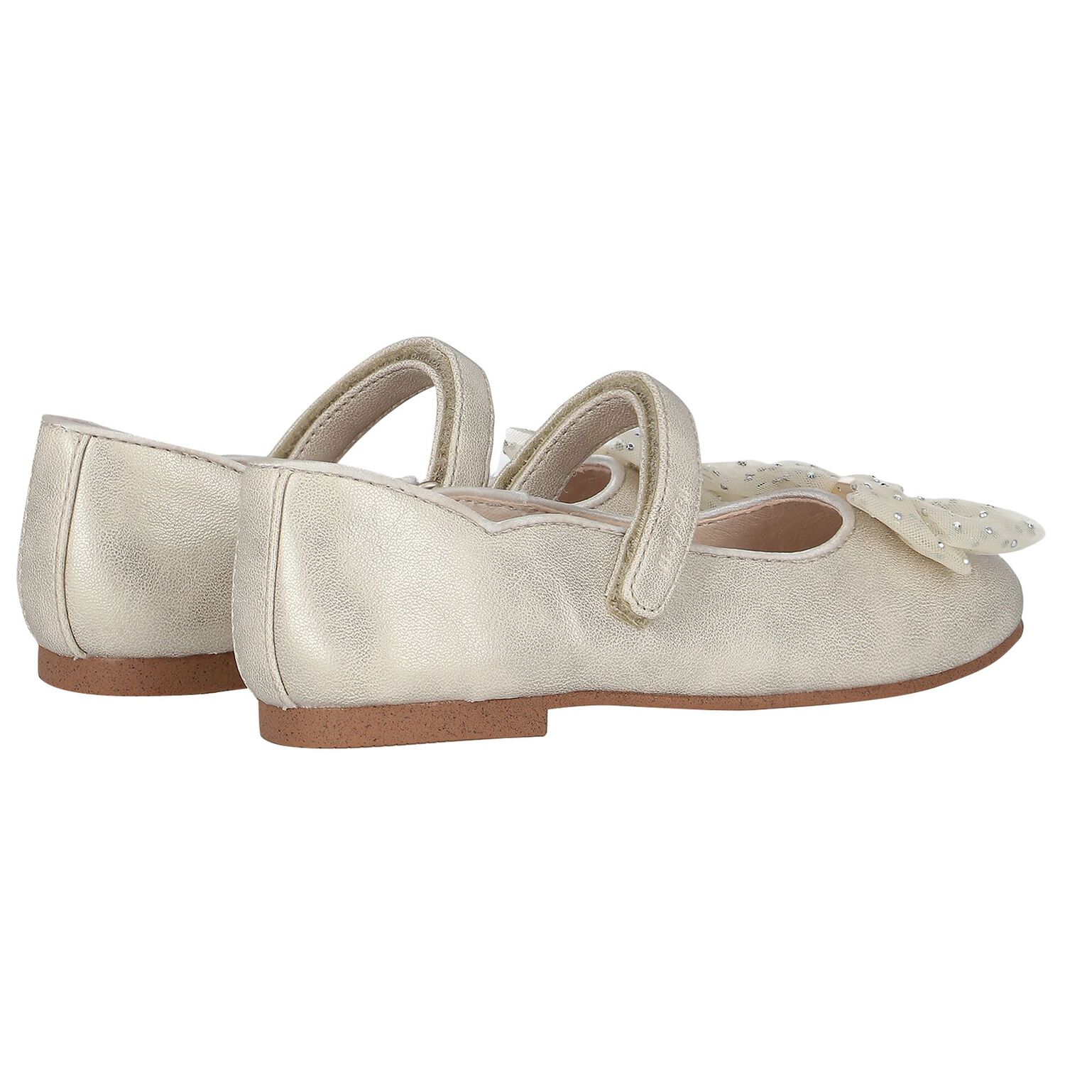 Girls Gold Bow Shoes, 1, hi-res image number null
