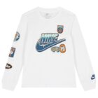 Boys White Logo Long Sleeve Top, 1, hi-res