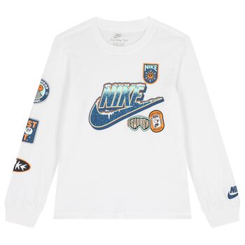 Boys White Logo Long Sleeve Top