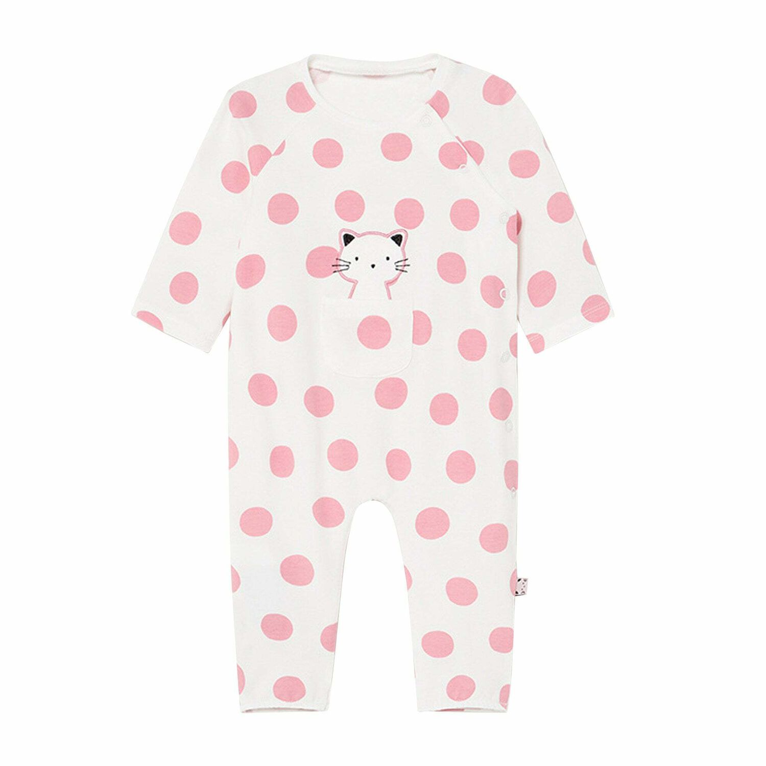 Baby Girls White & Pink Polka Dot Babygrow, 1, hi-res image number null