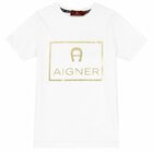 Boys White & Gold Logo T-Shirt, 3, hi-res