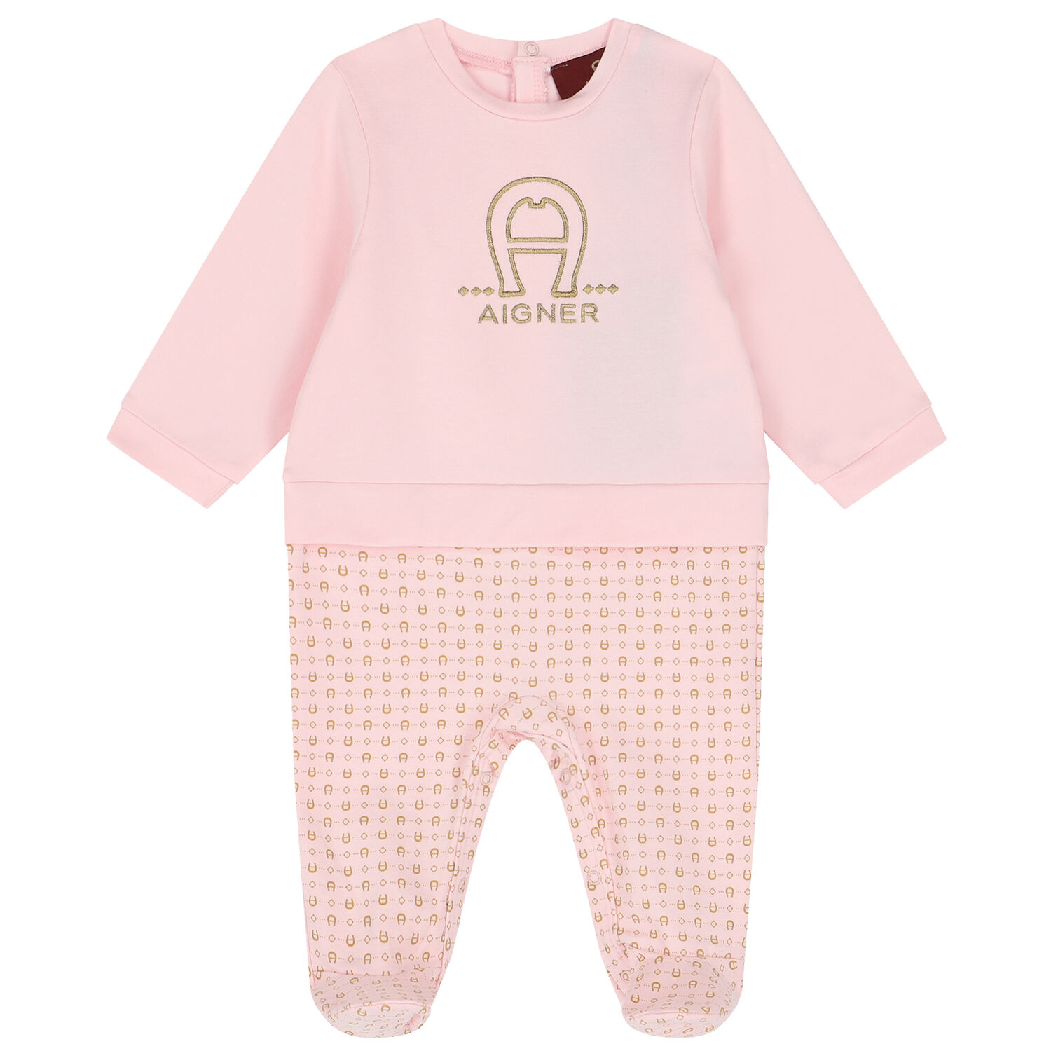 Pink & Gold Pima Cotton Logo Babygrow, 2, hi-res