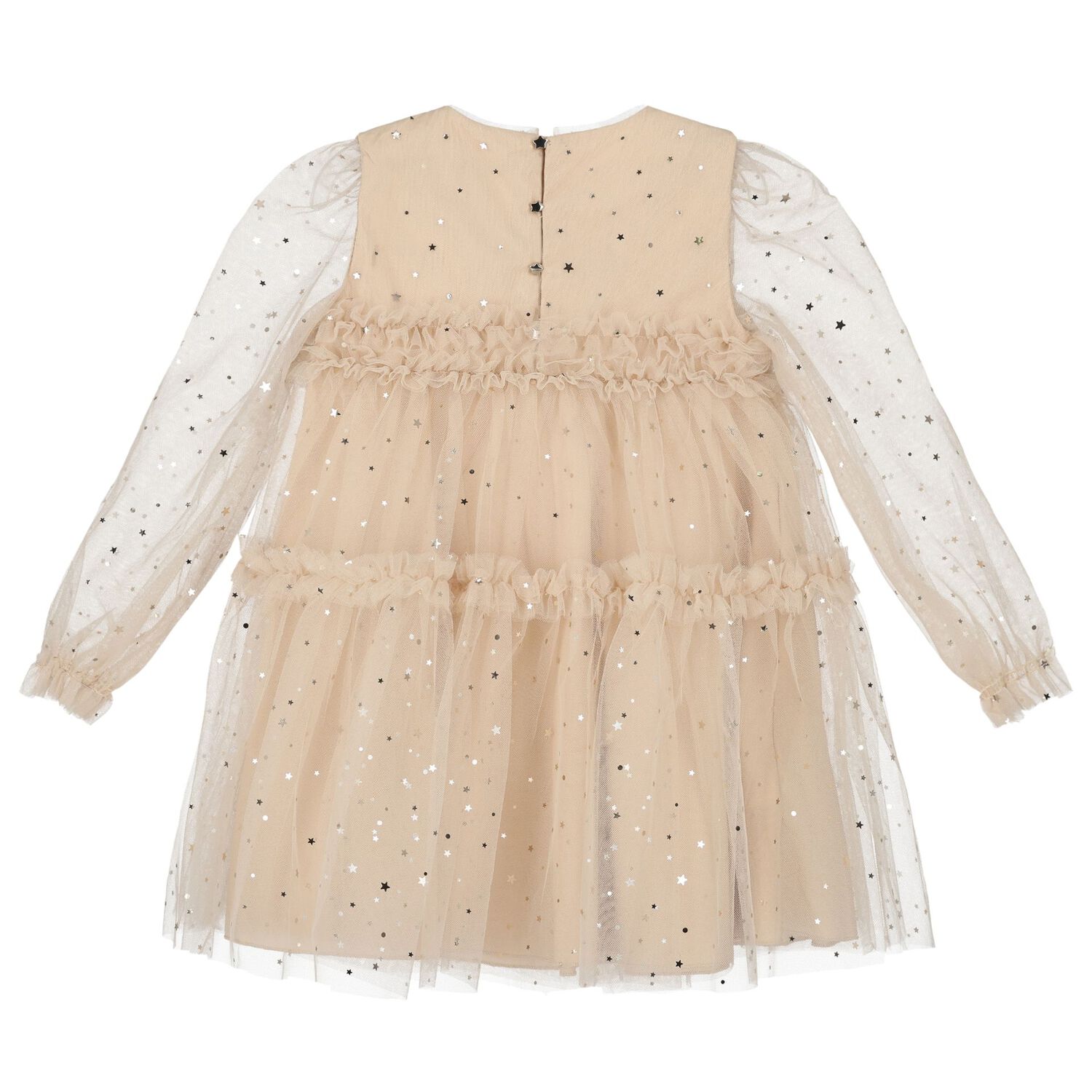 Girls Beige & Gold Star Tulle Dress, 1, hi-res