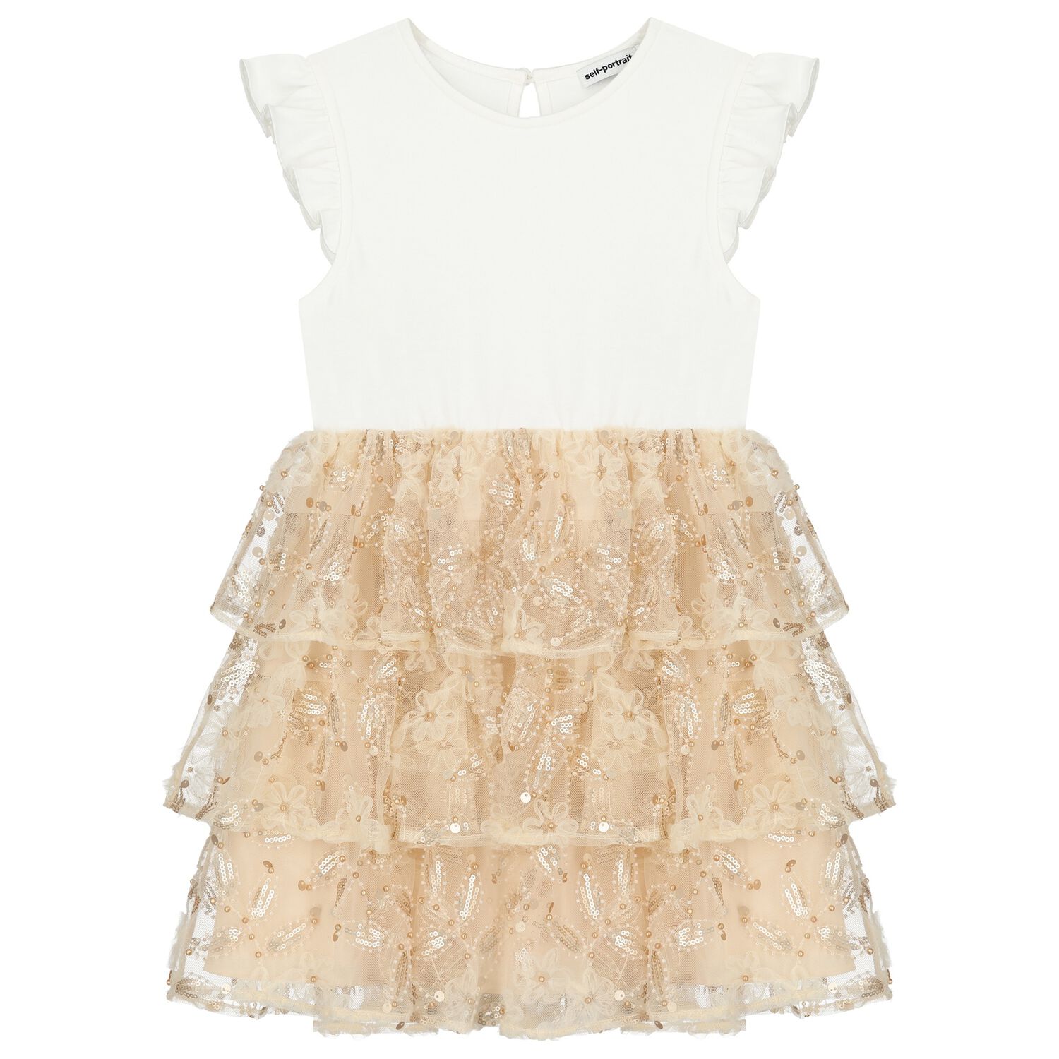 Girls Ivory & Beige Sequin Tulle Dress, 1, hi-res image number null