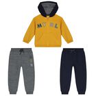 Younger Boys Navy Blue, Grey & Yellow 3 Piece Tracksuit Set, 1, hi-res