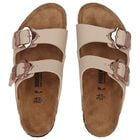 Girls Beige Arizona Flower Buckle Sandals, 1, hi-res