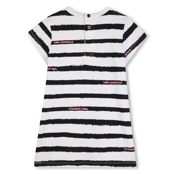 Younger Girls White & Black Striped Choupette Dress