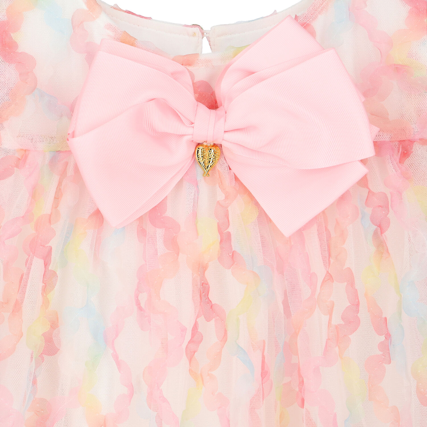 Girls White & Pink Tulle Bow Dress, 1, hi-res
