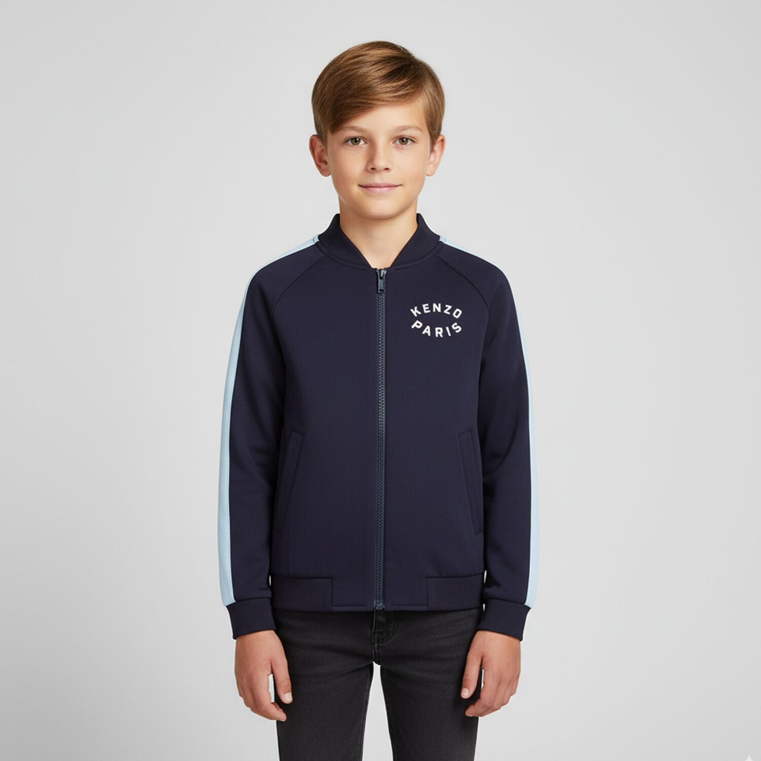 Navy Blue Tiger Logo Zip Up Top, 1, hi-res
