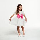 Girls White & Pink Bow Dress, 1, hi-res