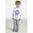 Boys White Logo Long Sleeve Top, 1, hi-res