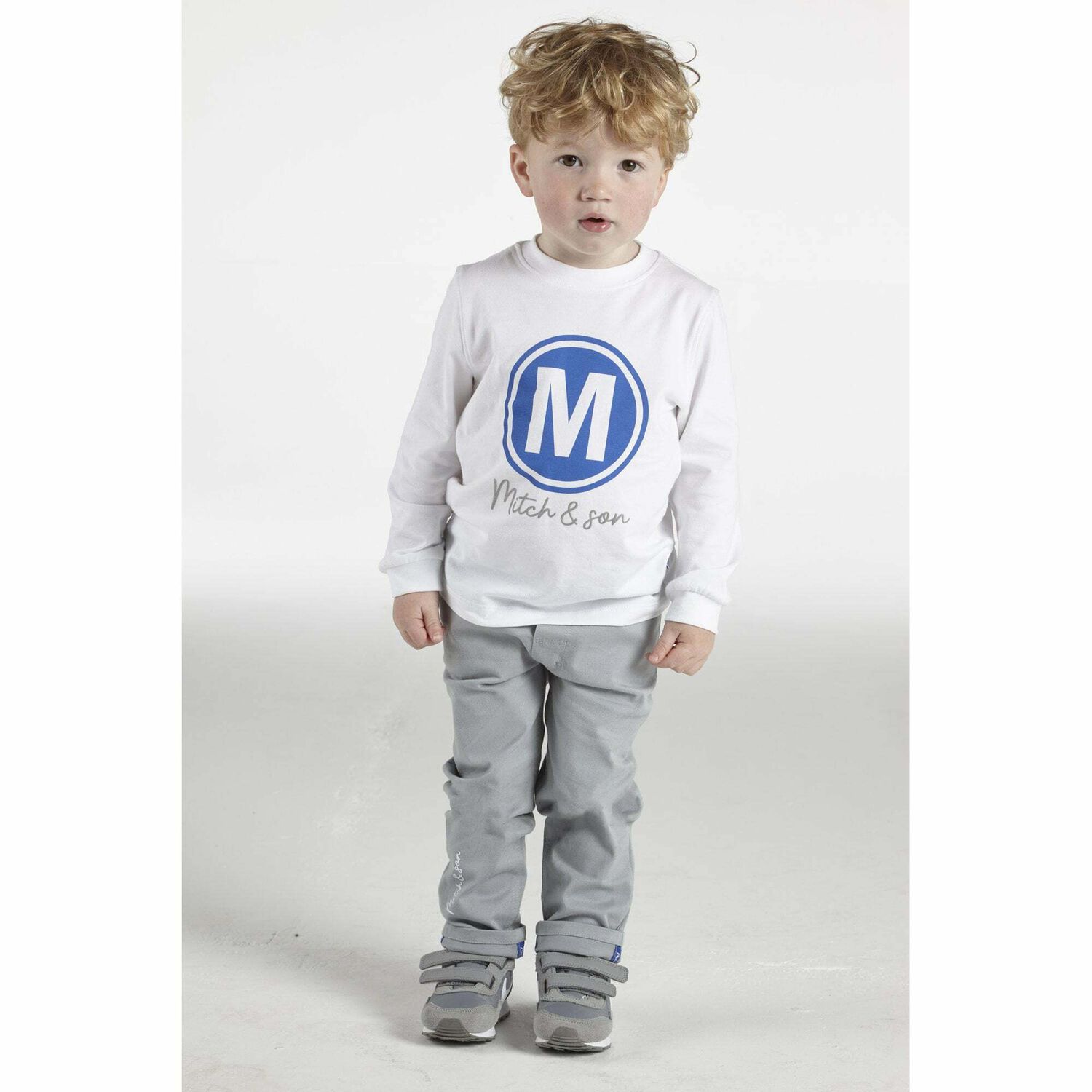 Boys White Logo Long Sleeve Top, 1, hi-res