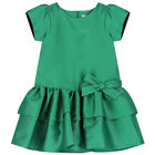Girls Green Satin Bow Dress, 1, hi-res