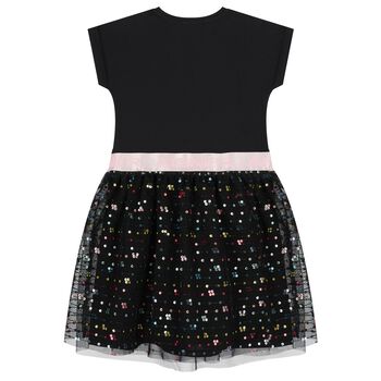 Girls Black Logo Sequin Dress