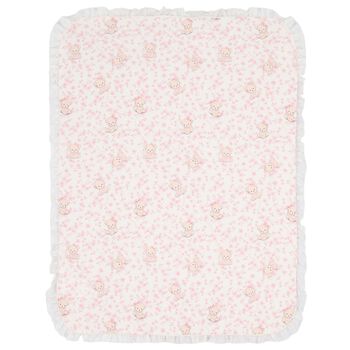 Baby Girls Ivory & Pink Teddy Bear Blanket