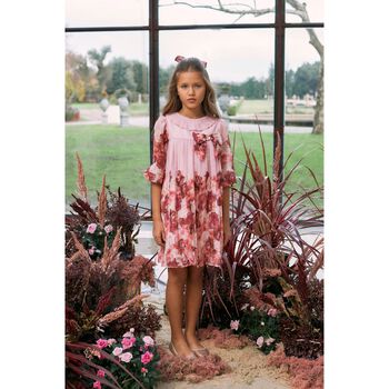 Girls Pink Floral Chiffon Dress