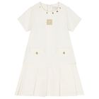 Girls Ivory Logo Pleated Dress, 1, hi-res