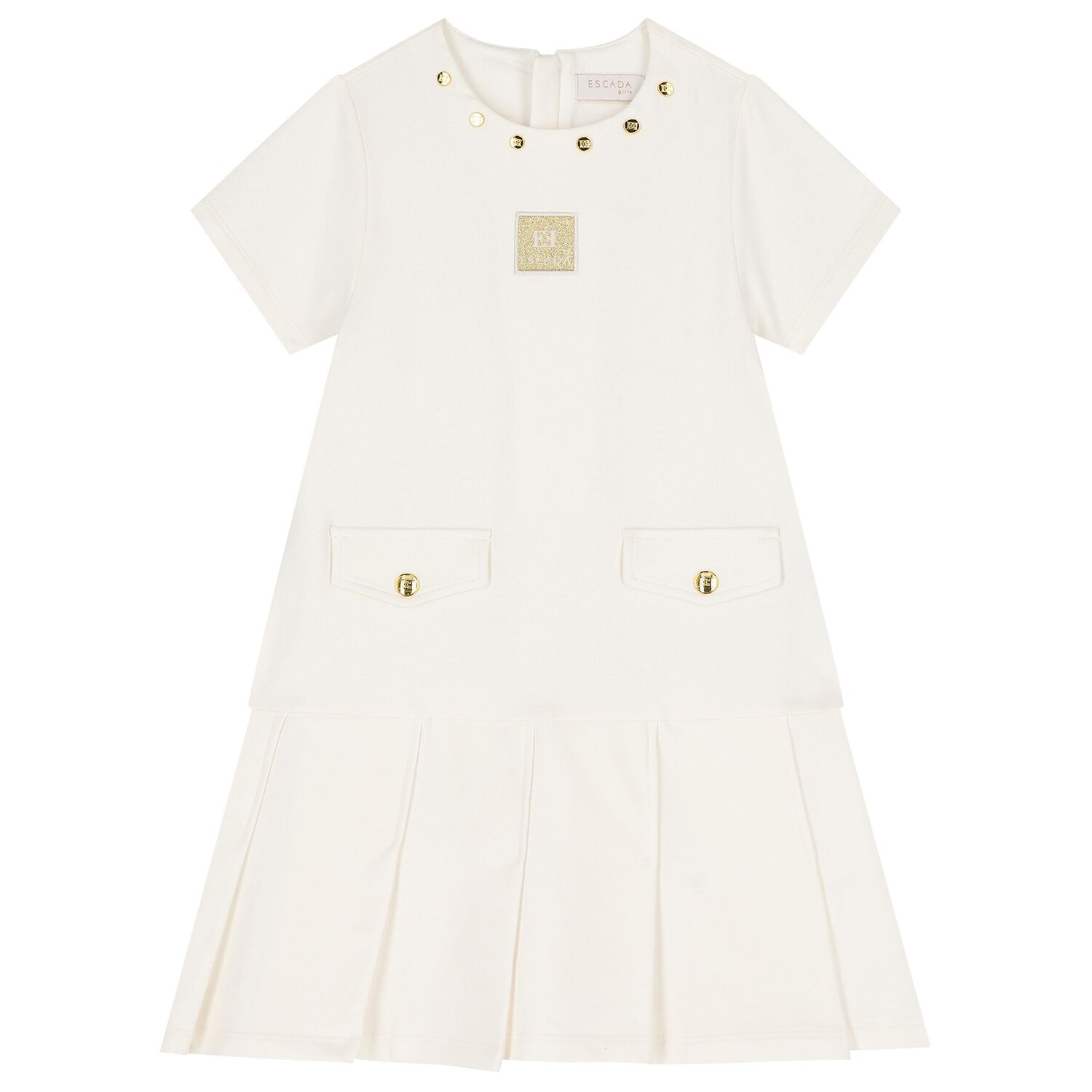 Girls Ivory Logo Pleated Dress, 1, hi-res