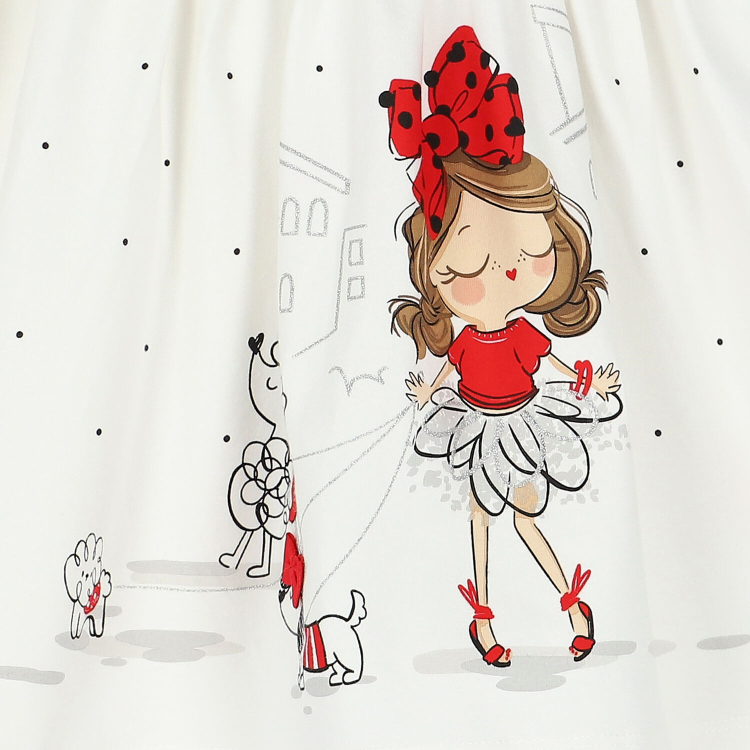 Younger Girls White Dots Dress, 1, hi-res