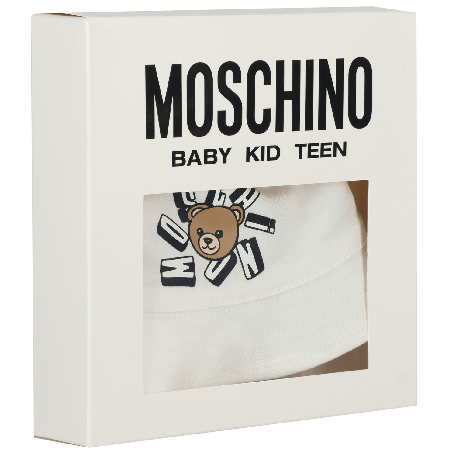 White Teddy Bear Logo Baby Hat, 1, hi-res