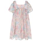 Girls Pink, Blue & Green Floral Lace Dress , 1, hi-res