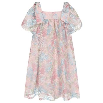 Girls Pink, Blue & Green Floral Lace Dress 