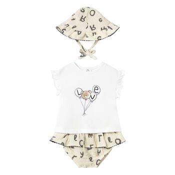 Baby Girls Ivory & Beige Bear Skirt Set