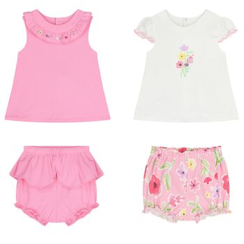 Baby Girls White & Pink Shorts Set ( 2-Pack )