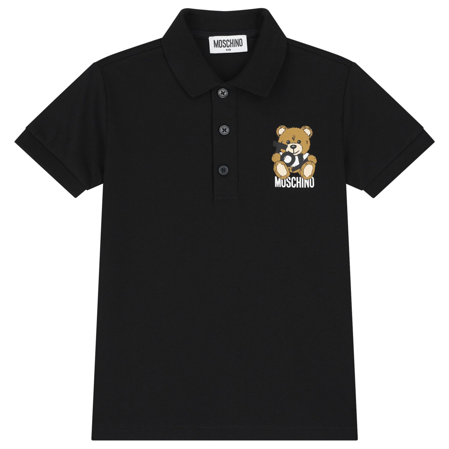 Boys Black Teddy Bear Polo Shirt, 1, hi-res image number null