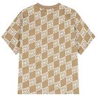 Boys Beige & White Check Logo T-Shirt, 1, hi-res