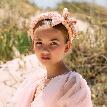 Girls Pink Sequin Bow Headband