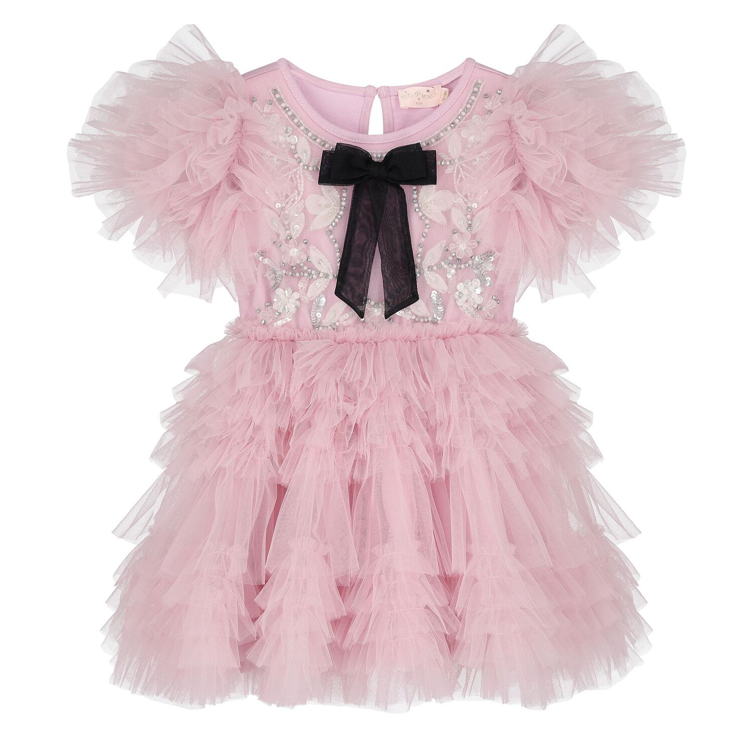 Baby Girls Pink & Black Bow Tulle Greta Dress Set, 1, hi-res
