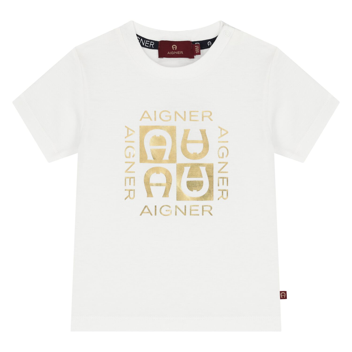 Younger Boys White & Gold Logo T-Shirt, 1, hi-res image number null