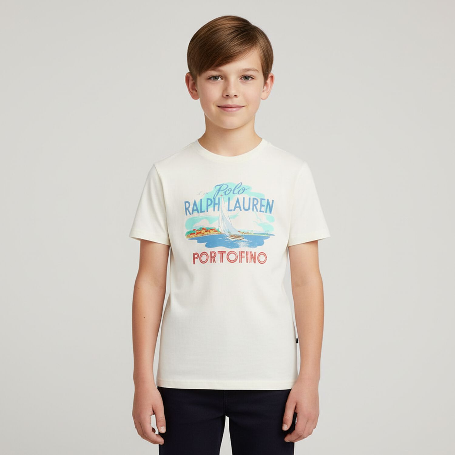 Boys White Portofino Print T-Shirt, 1, hi-res