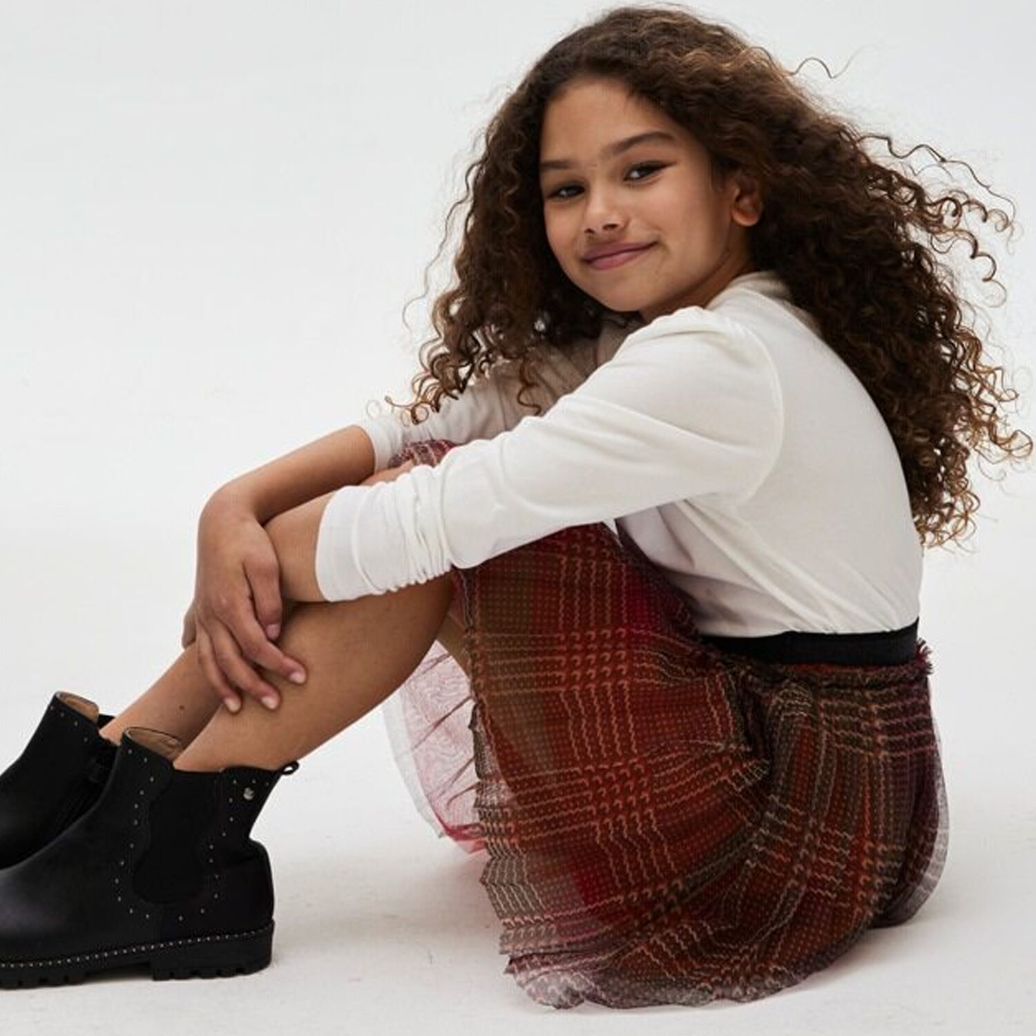 Girls Red Tartan Tulle Skirt, 1, hi-res image number null