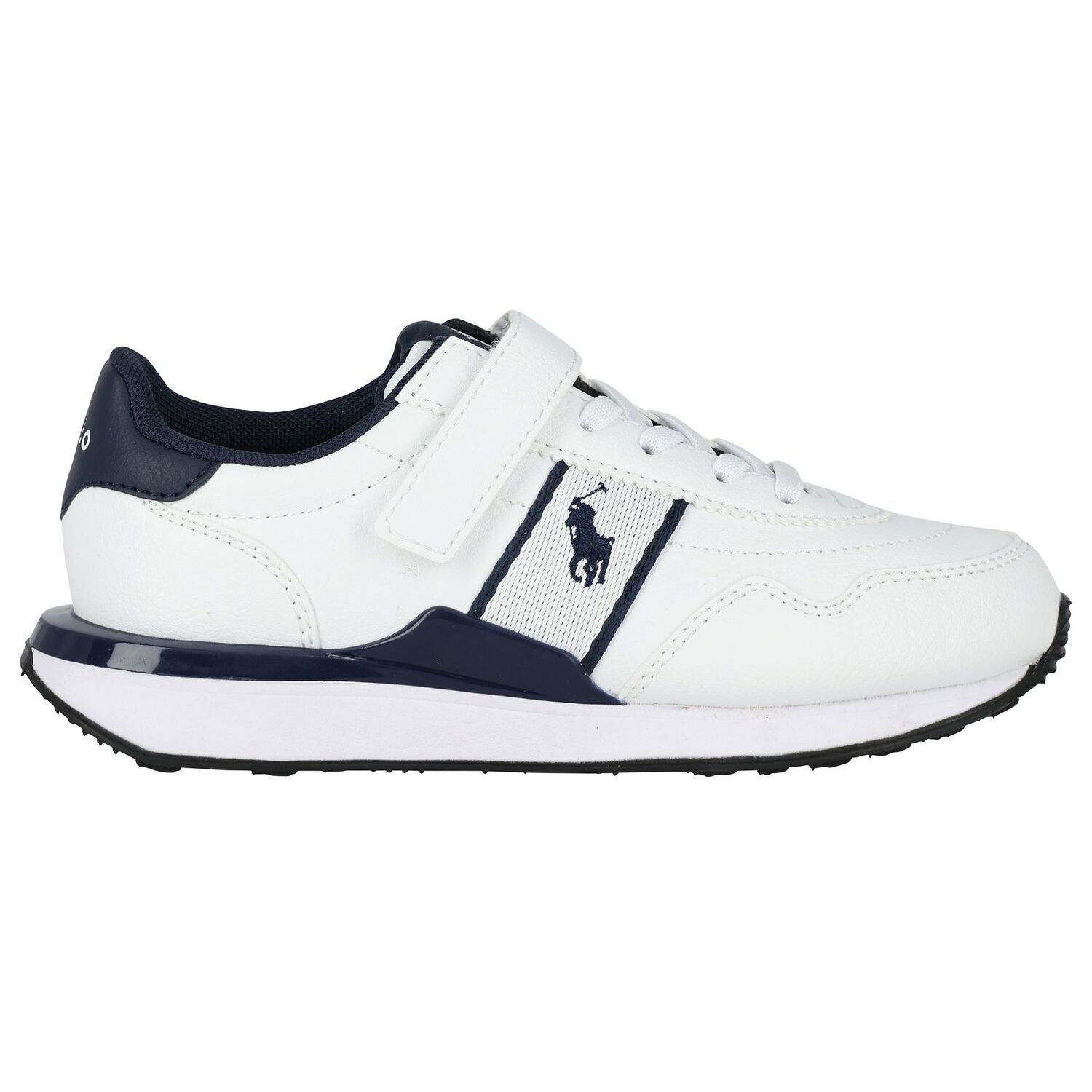 Boys White & Navy Blue Logo Trainers, 1, hi-res