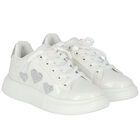 Girls White Hearts Trainers, 1, hi-res