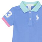 Baby Boys Blue Logo Romper, 1, hi-res