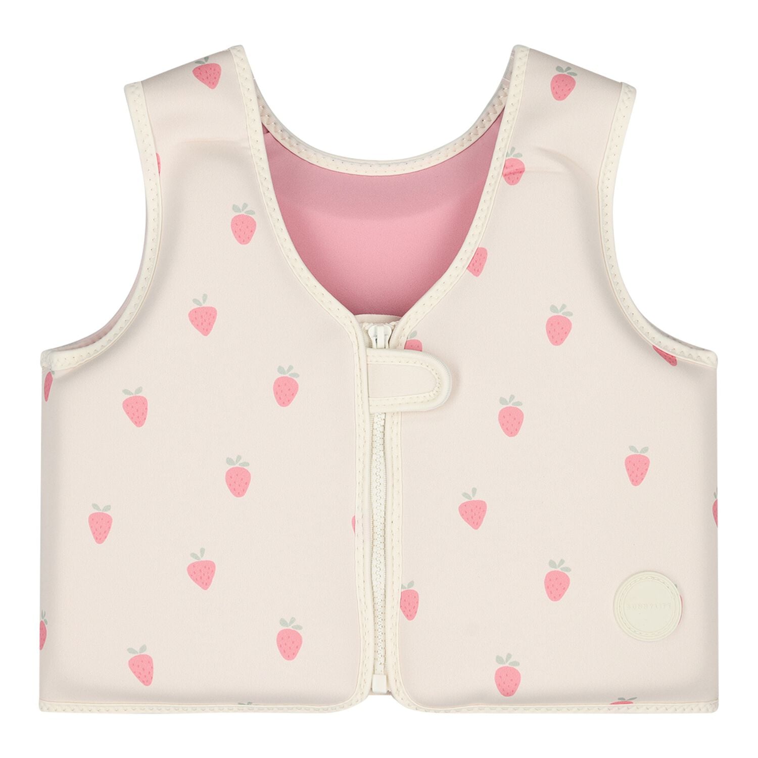 Girls Beige & Pink Strawberry Swim Vest, 1, hi-res